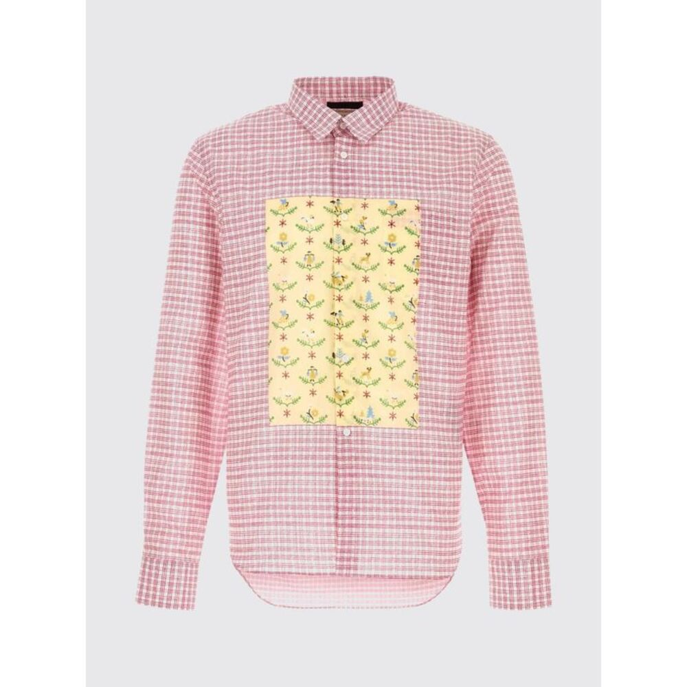 Prada Men Prada Floral Print Checked Cotton Poplin Shirt